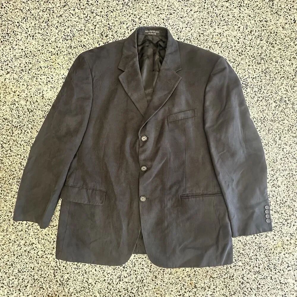 Vintage Alfani Macys Mens Store Suede Blazer 46R Black 3 Button Sports Coat 90s
